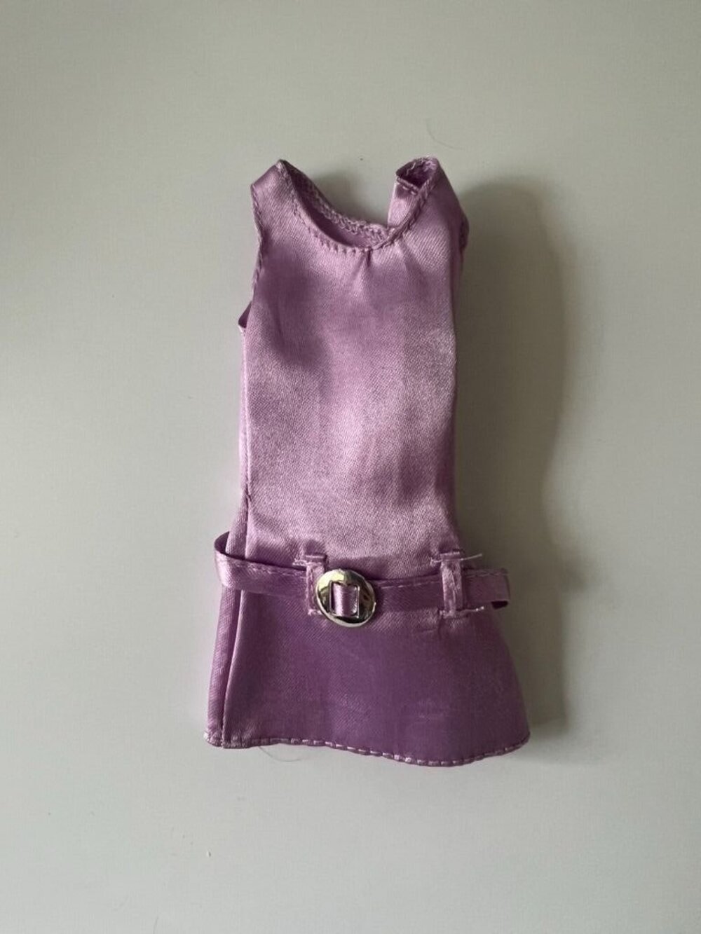 Vintage 1996 Barbie Fashion Avenue Purple Satin Belted Mini Dress Mod Shift